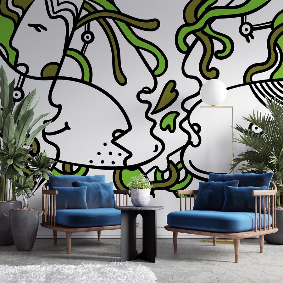 Fototapet Wall murals Faces intertwined with vibrant shapes. - imagine 2