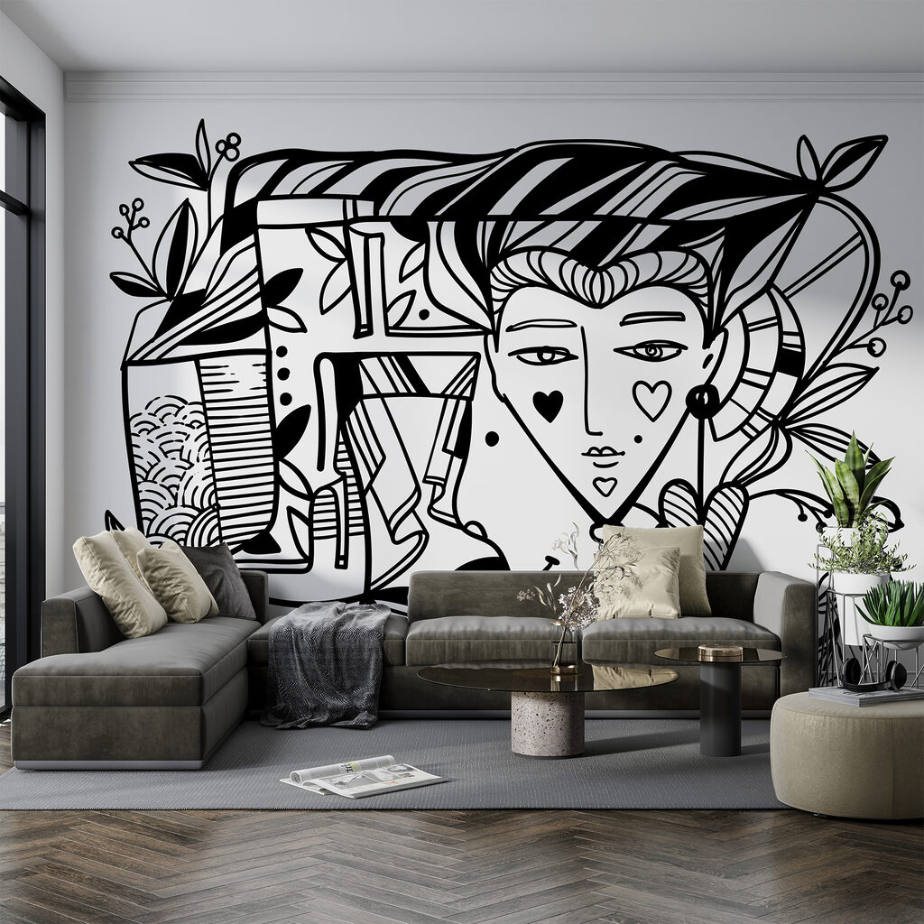 Desen alb-negru al feței unei persoane’