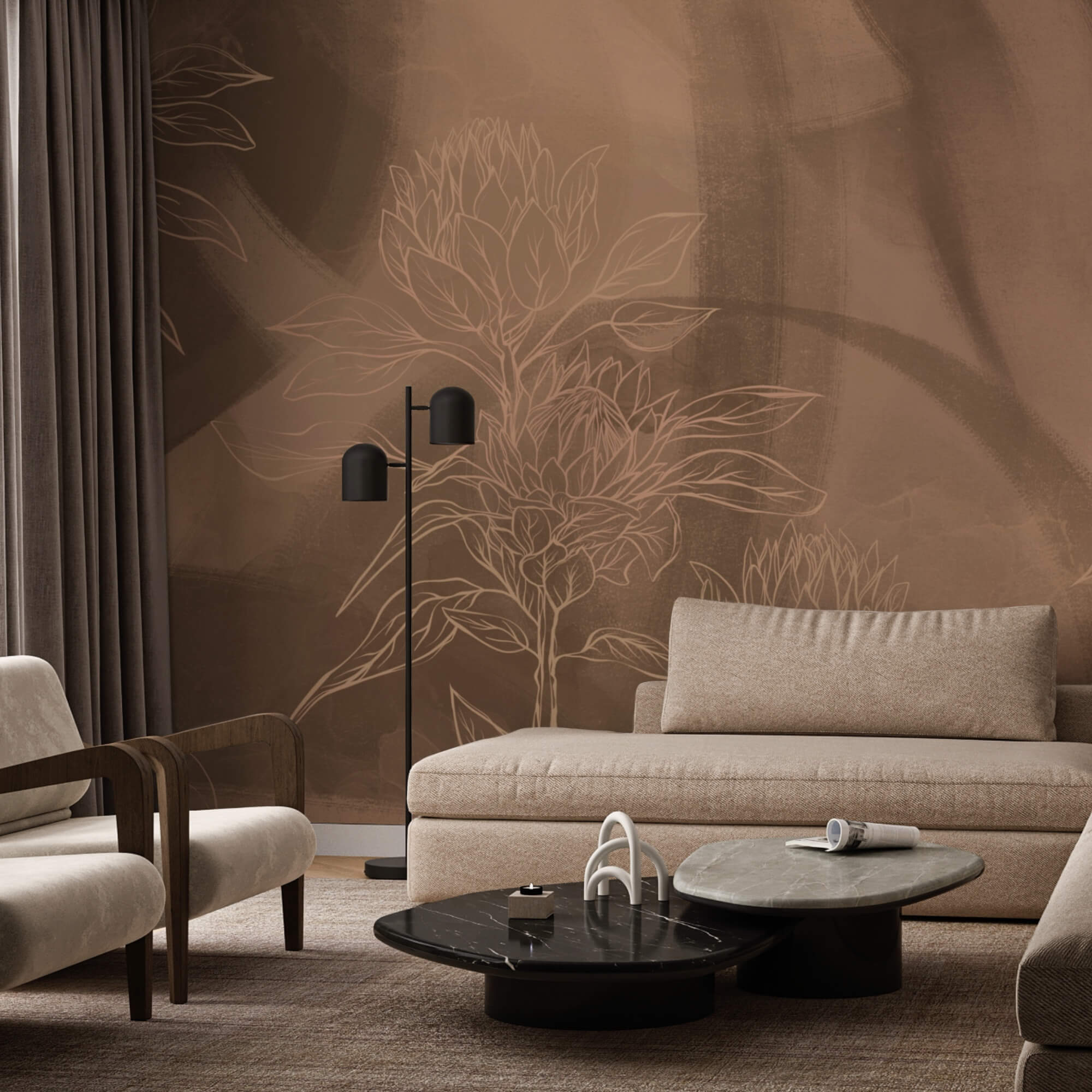 Contururi florale pe fundal cald Contururi florale pe fundal cald