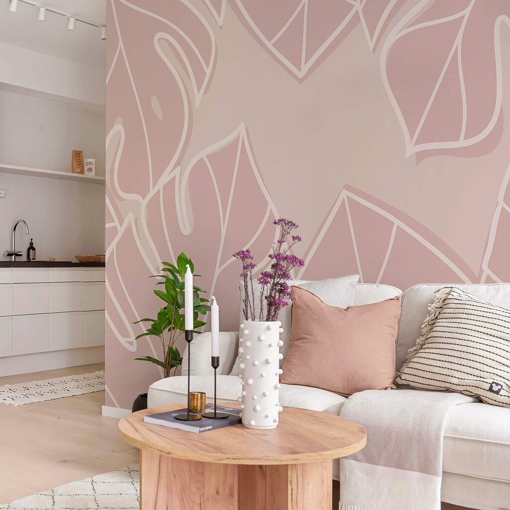 Model de frunze roz și alb