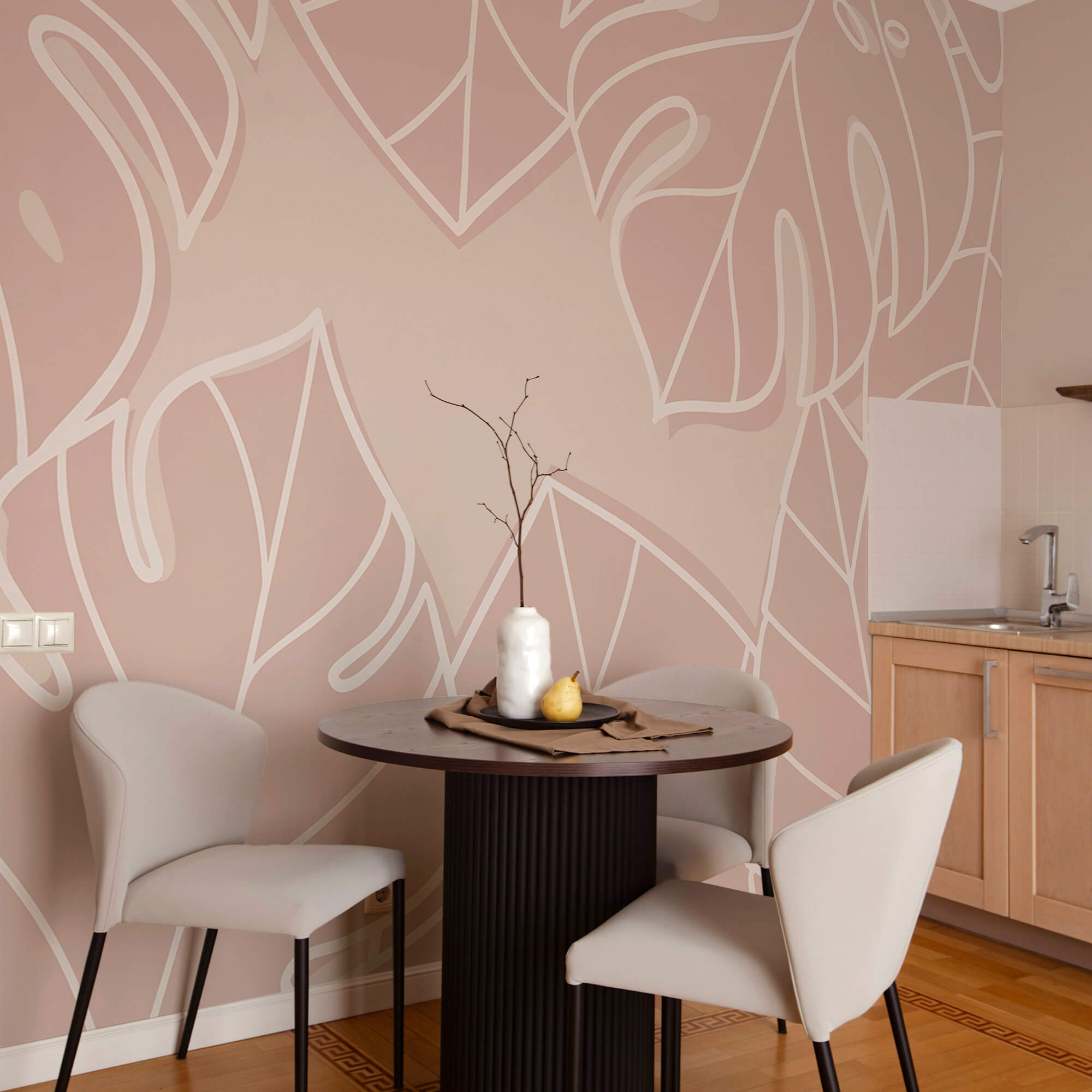 Model de frunze roz și alb