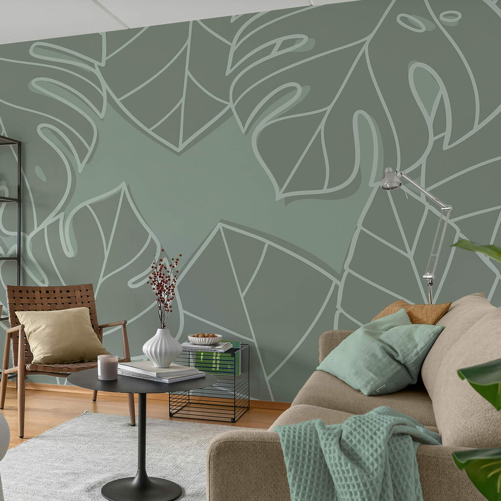 Grup de frunze pe un fundal gri