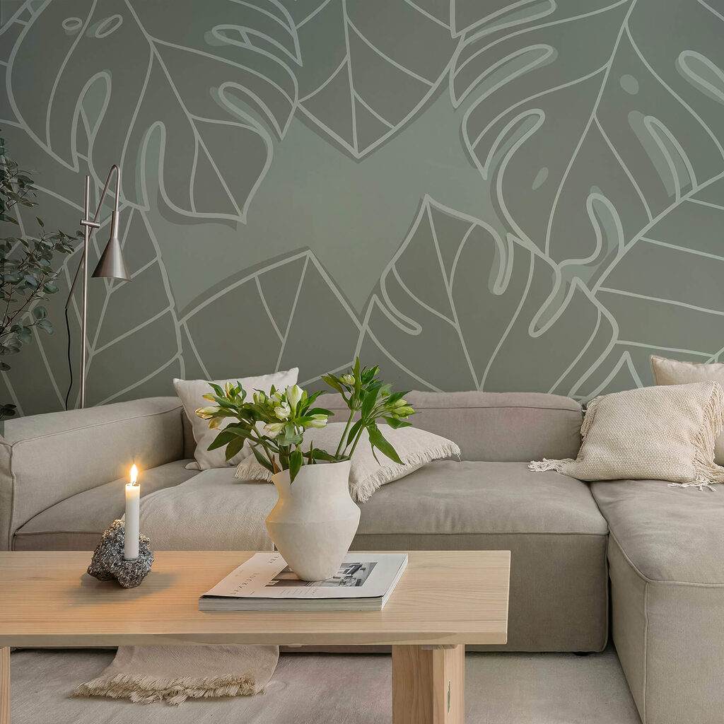 Grup de frunze pe un fundal gri