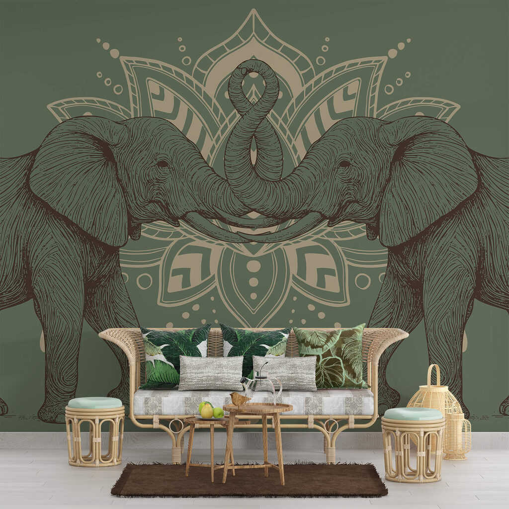 Doi elefanți cu trunchiurile atingându-se reciproc