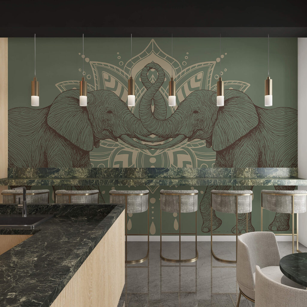 Doi elefanți cu trunchiurile atingându-se reciproc