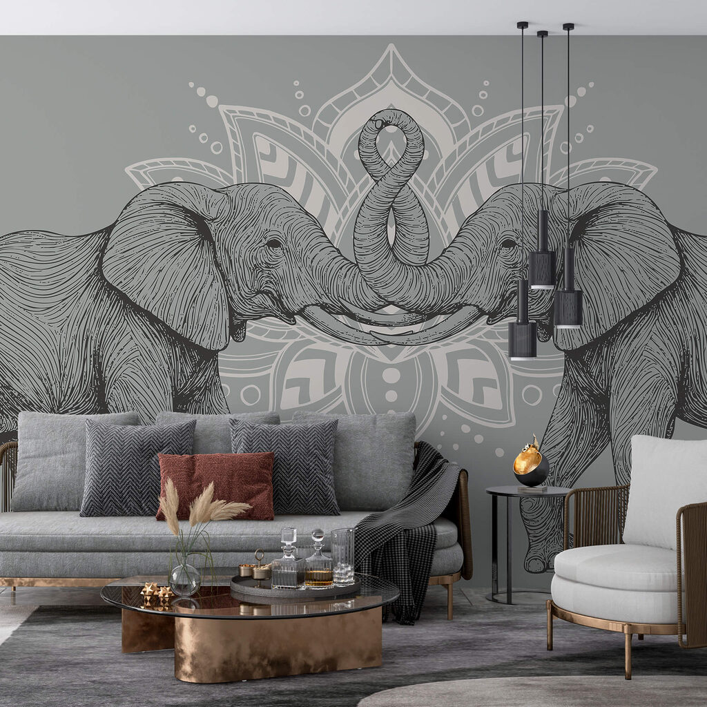 Doi elefanți cu trunchiurile atingându-se reciproc