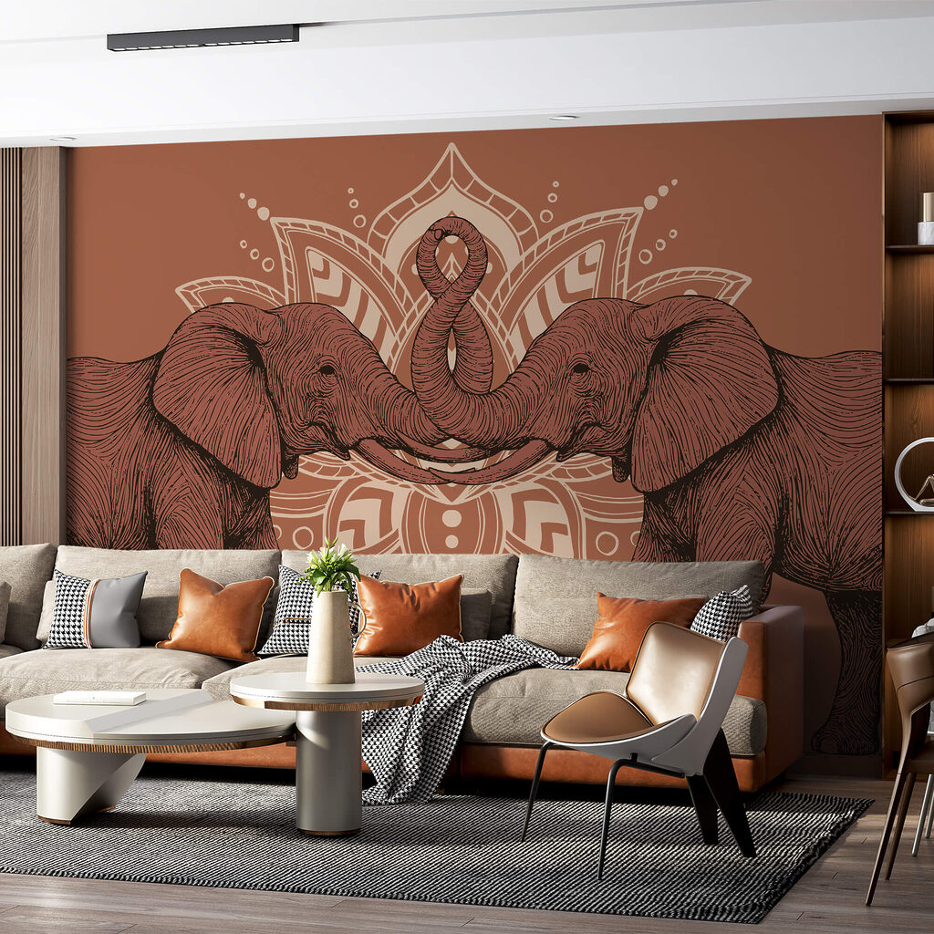 Doi elefanți cu trunchiurile atingându-se reciproc