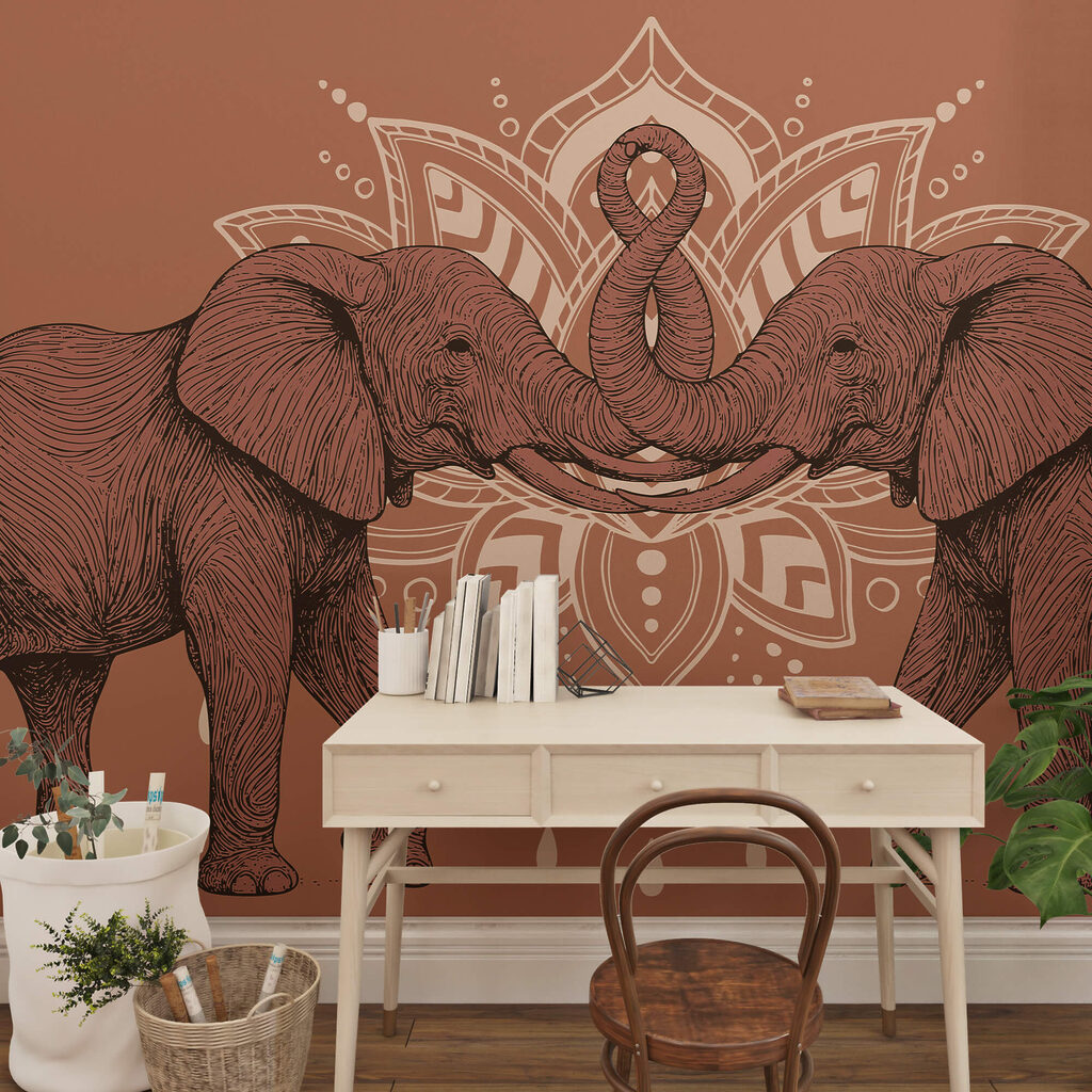 Doi elefanți cu trunchiurile atingându-se reciproc