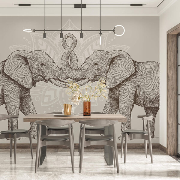 Doi elefanți cu trunchiurile încovoiate