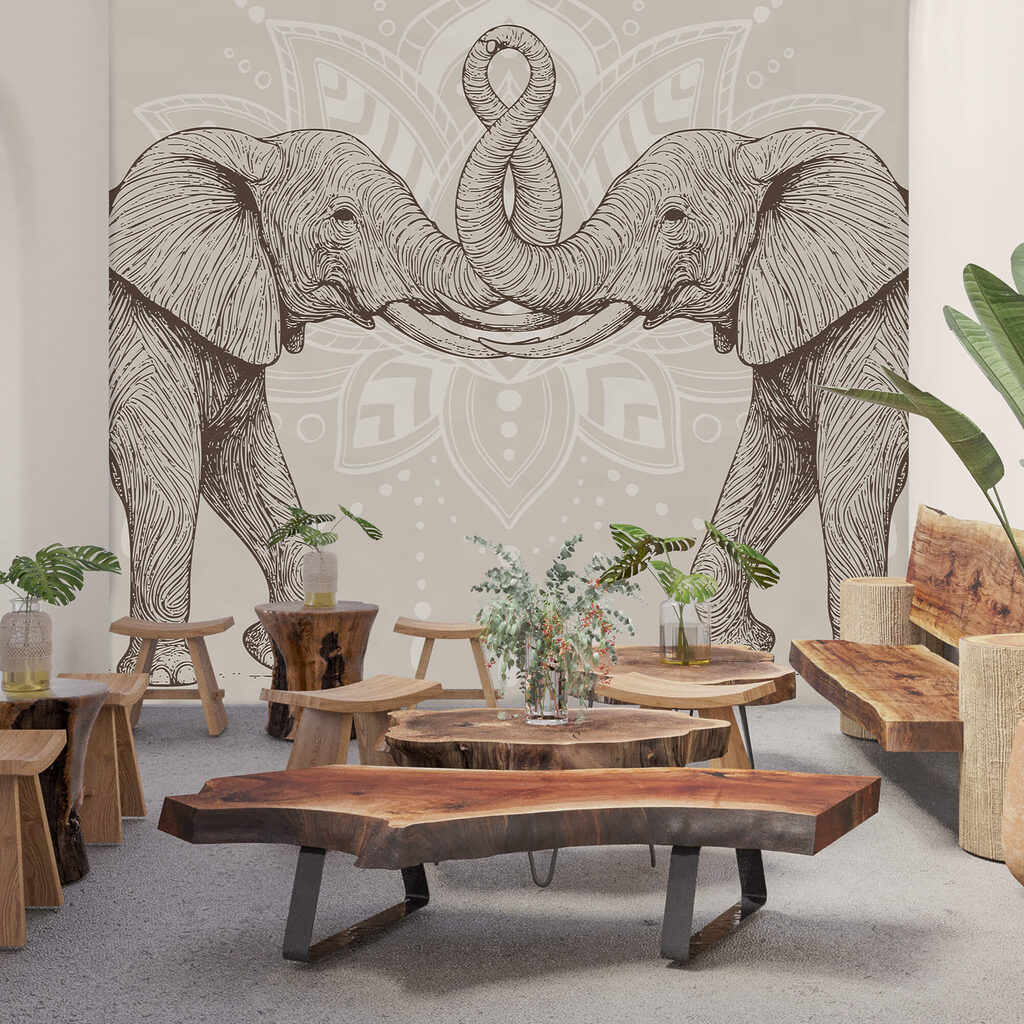 Doi elefanți cu trunchiurile încovoiate