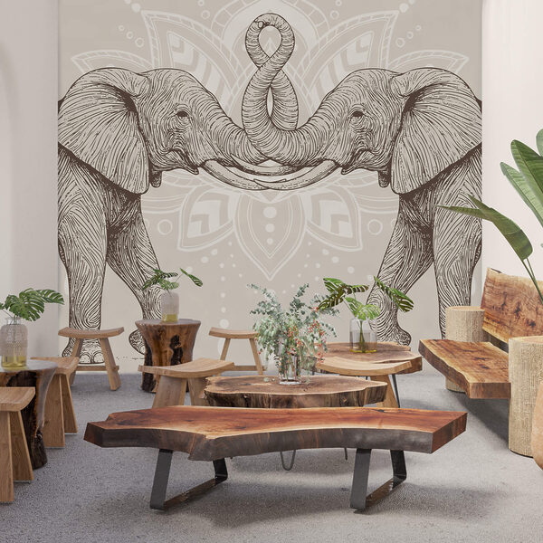 Doi elefanți cu trunchiurile încovoiate