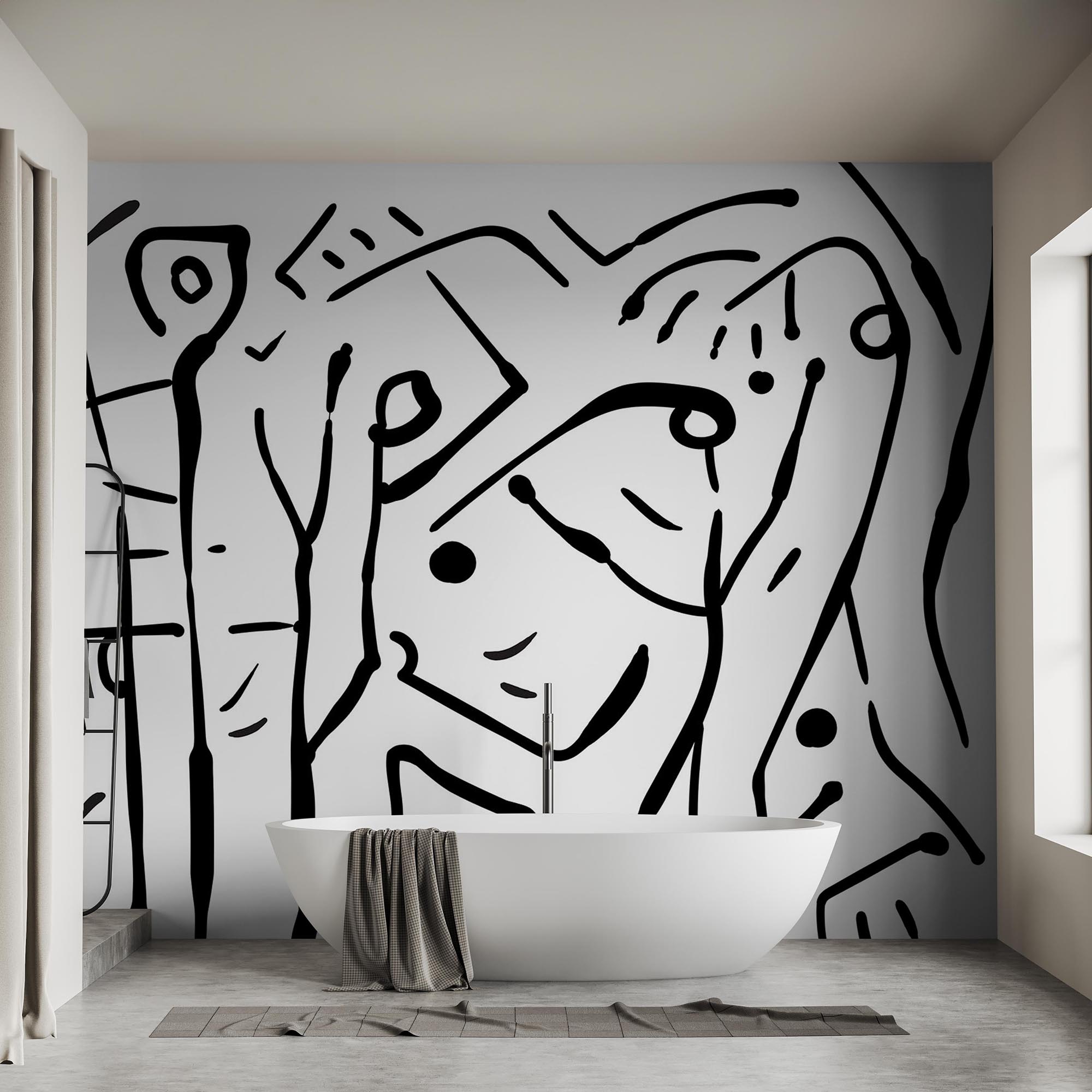 Desen alb-negru al unui grup de oameni