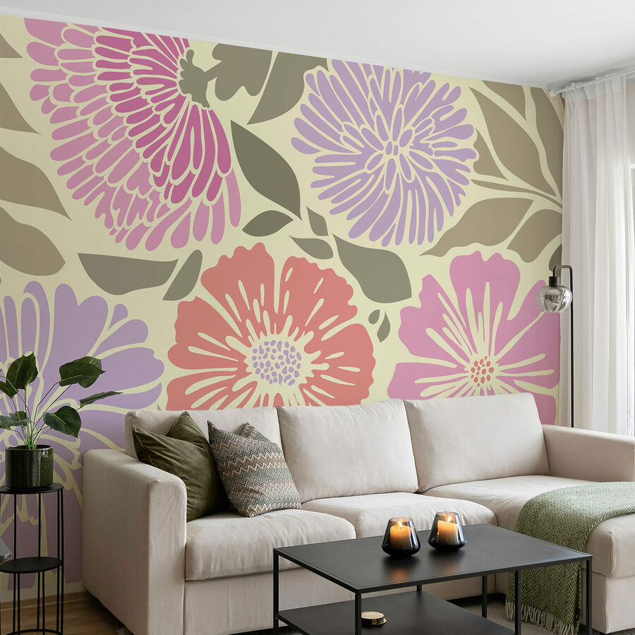 Model floral colorat cu frunze