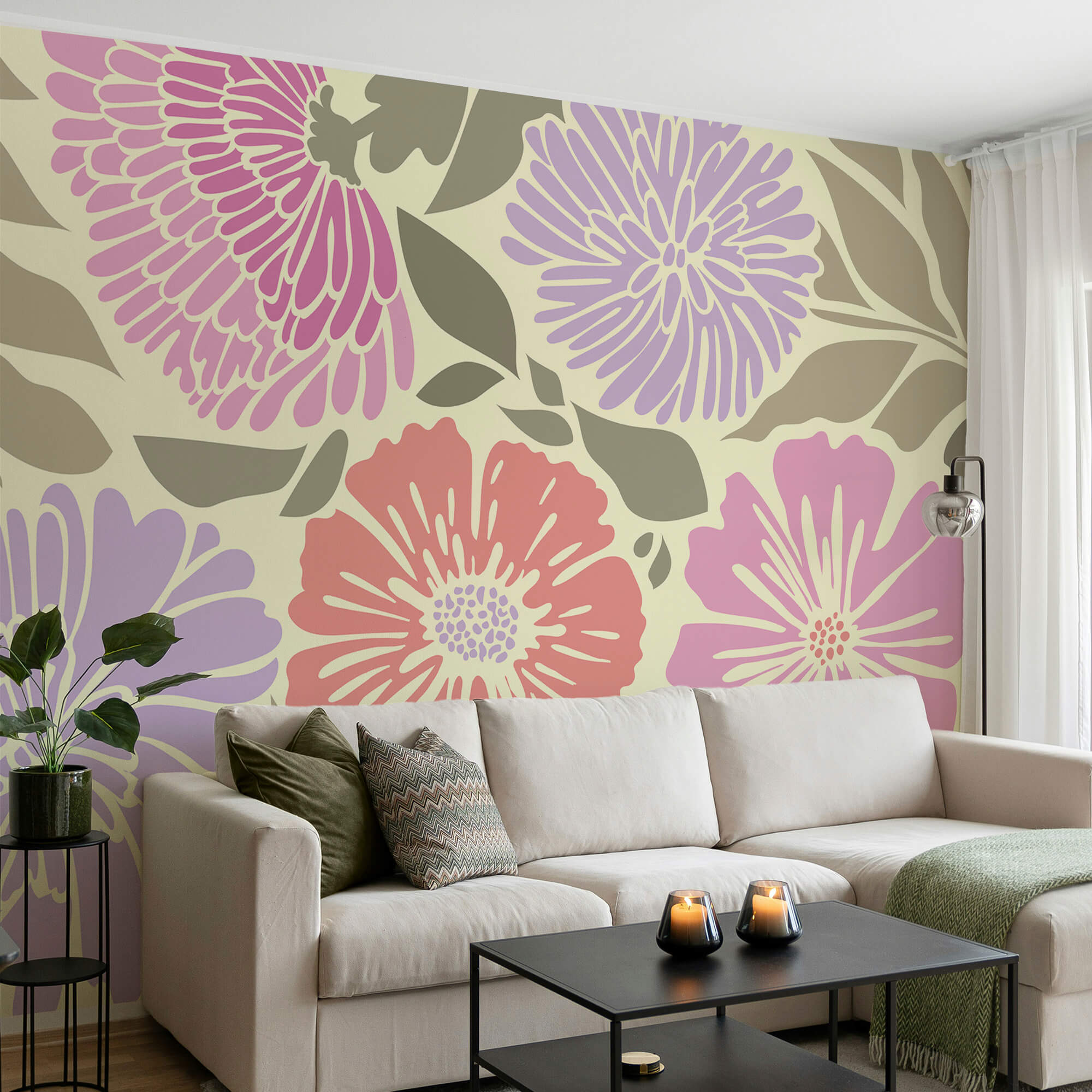 Model floral colorat cu frunze