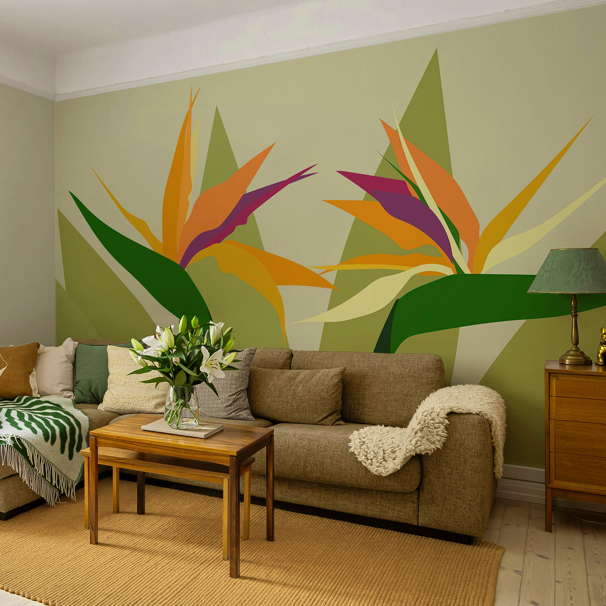 Flori colorate pe tulpini verzi