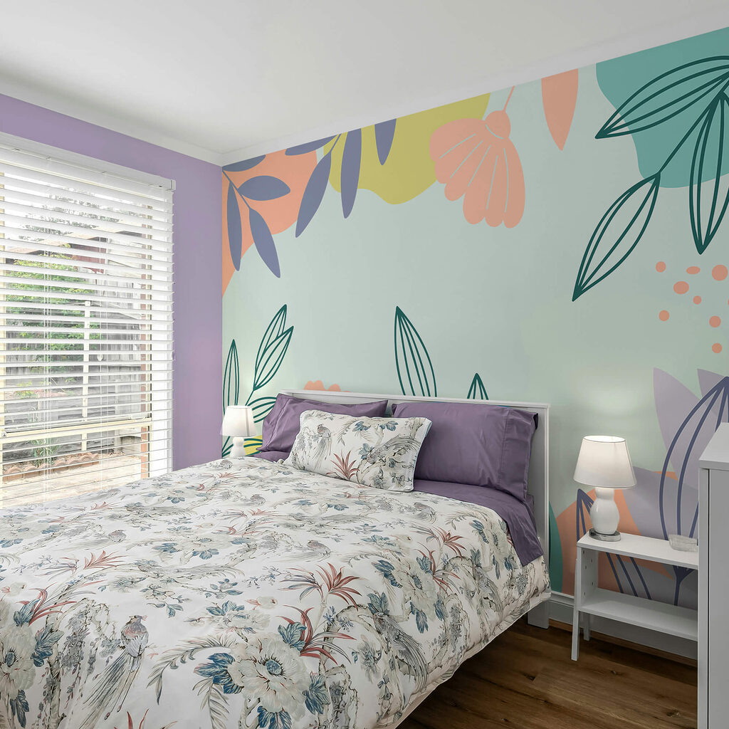 Model floral colorat cu frunze