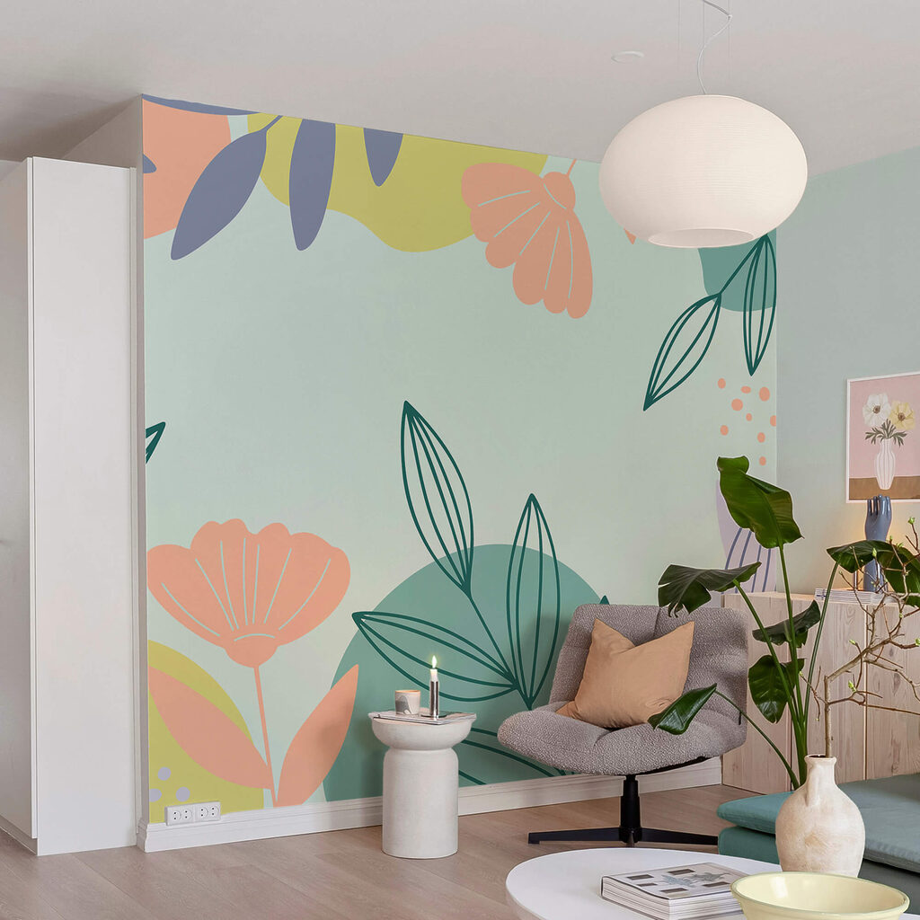 Model floral colorat cu frunze