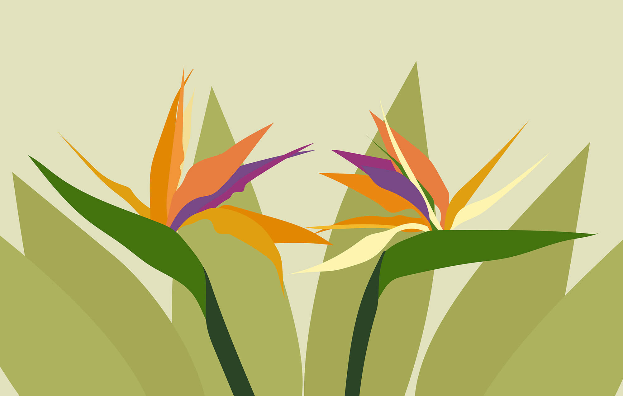 Colorful flowers on green stems