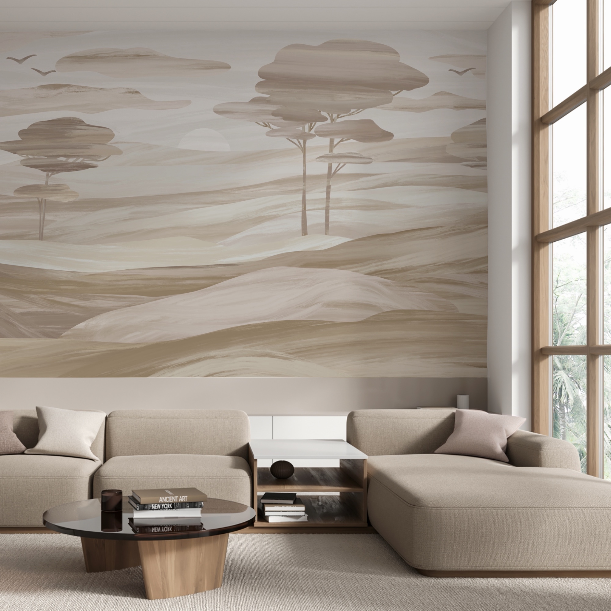 Peisaj cu copaci și dealuri