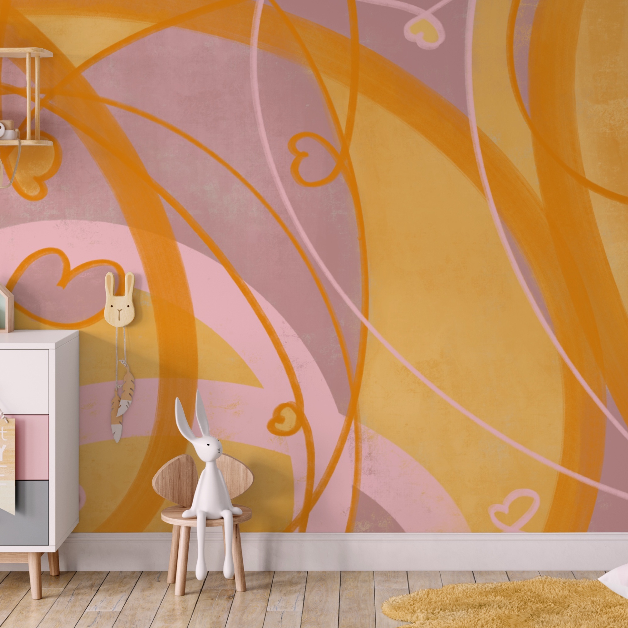 Vârtejuri și inimi galbene și roz