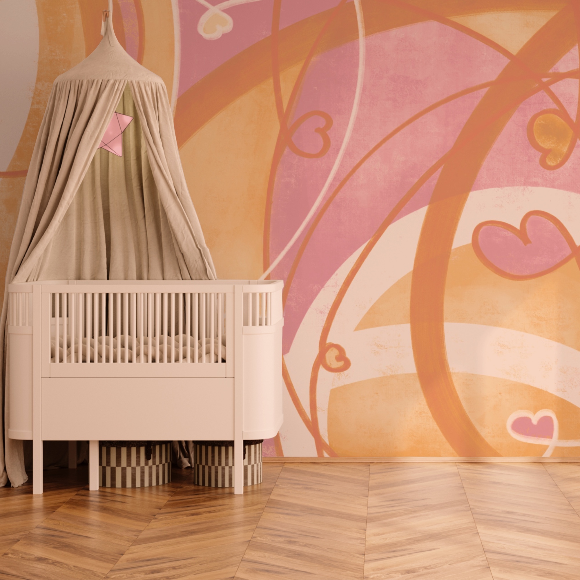 Vârtejuri și inimi roz și portocalii