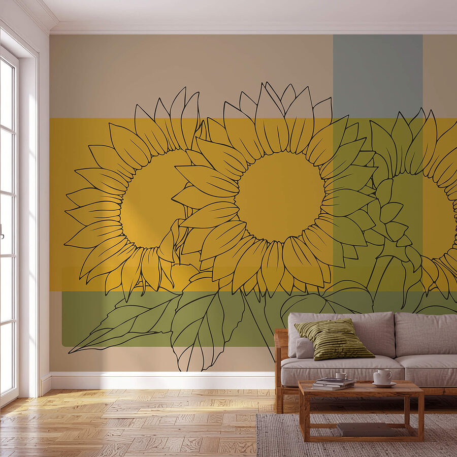 Picturi murale de perete Grup de floarea soarelui cu frunze