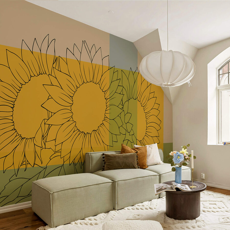 Picturi murale de perete Grup de floarea soarelui cu frunze