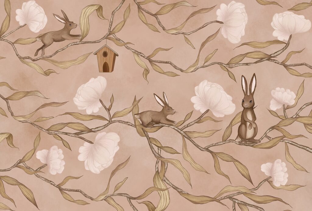 Wallpaper cu iepuri și flori Wallpaper cu iepuri și flori