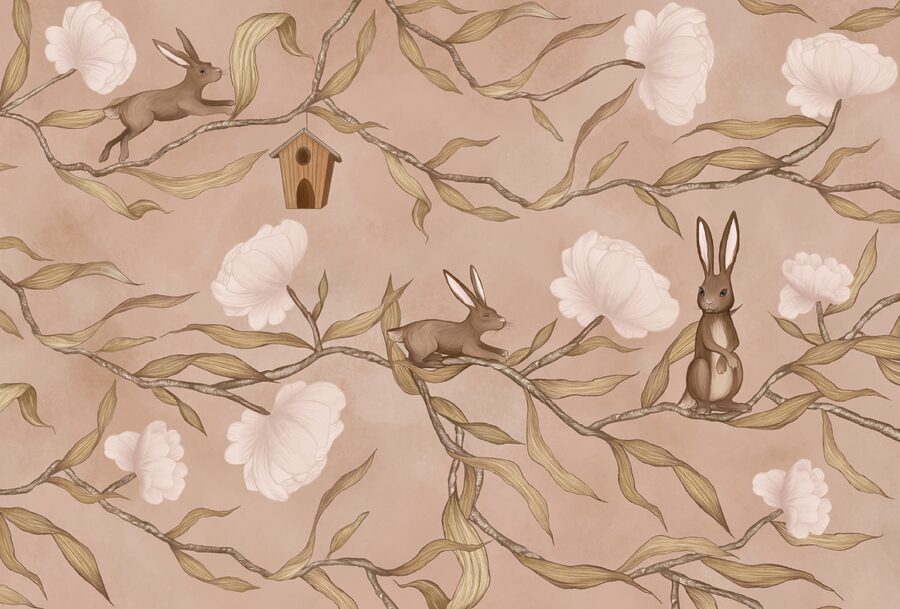 Wallpaper cu iepuri și flori