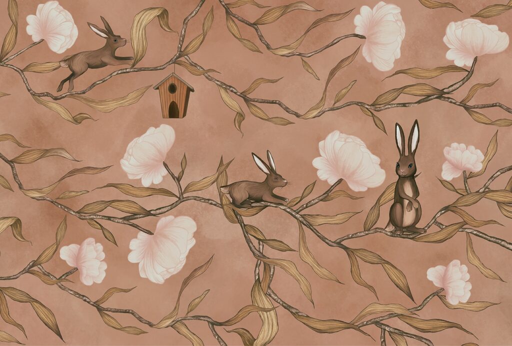Wallpaper cu iepuri și flori Wallpaper cu iepuri și flori