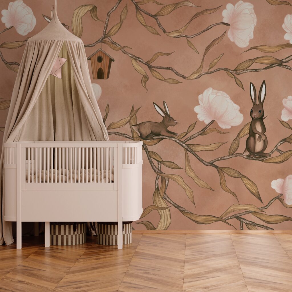 Wallpaper cu iepuri și flori