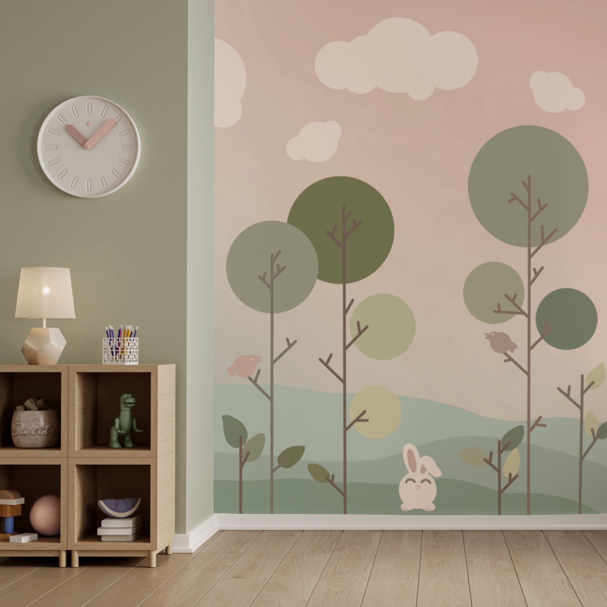 Grup de iepurași și copaci