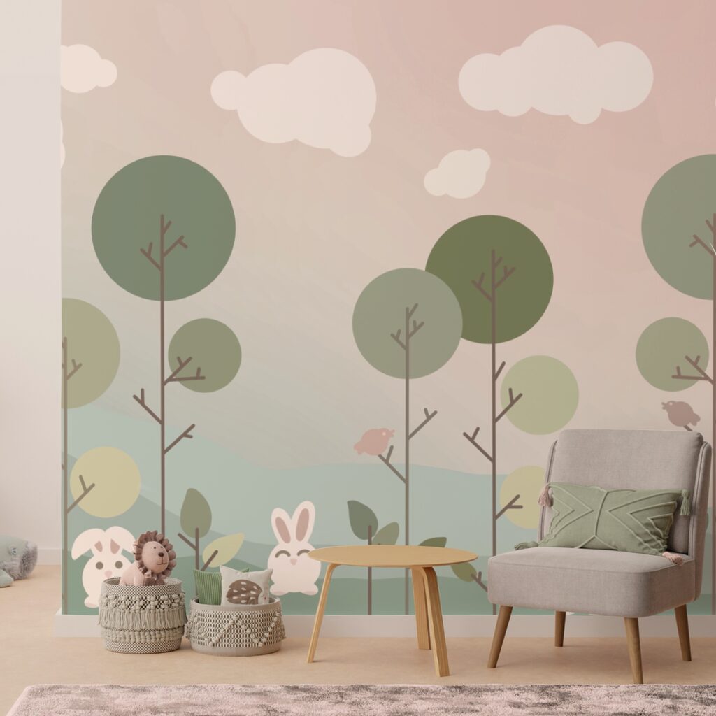 Grup de iepurași și copaci