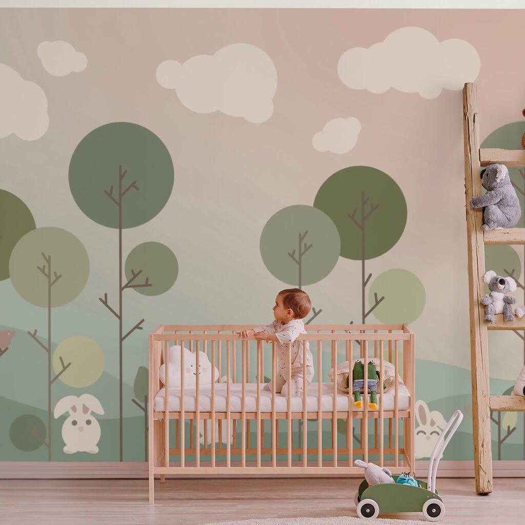 Grup de iepurași și copaci