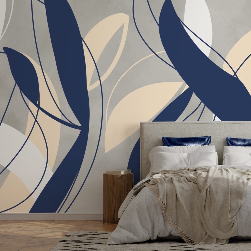 Vârtejuri albastre și albe pe un fundal gri