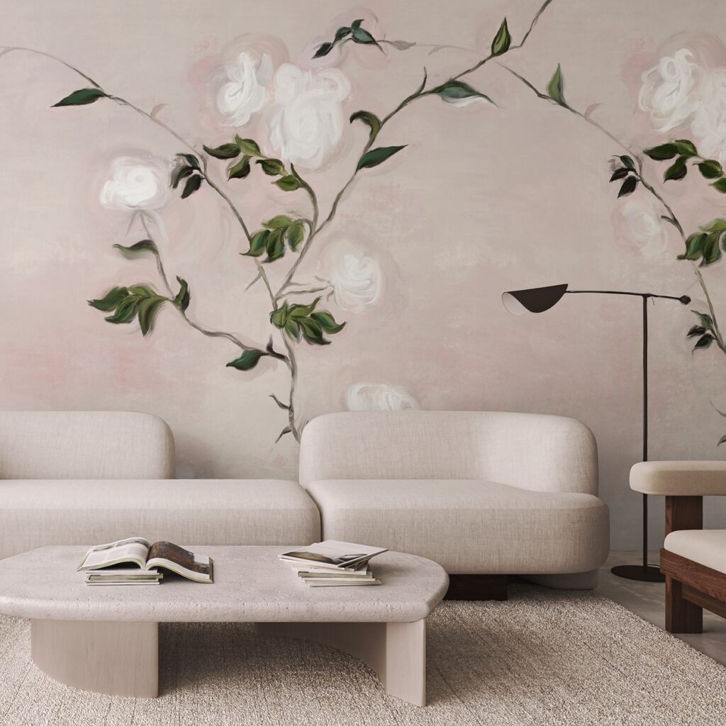 Pictura unei ramuri cu flori albe și frunze verzi Pictura unei ramuri cu flori albe și frunze verzi