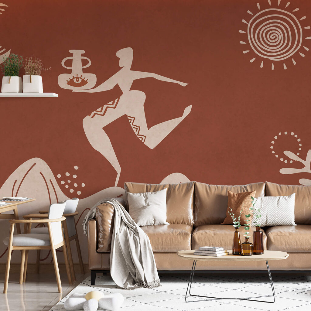 Desenul unui bărbat care ține o oală și o oală pe un munte