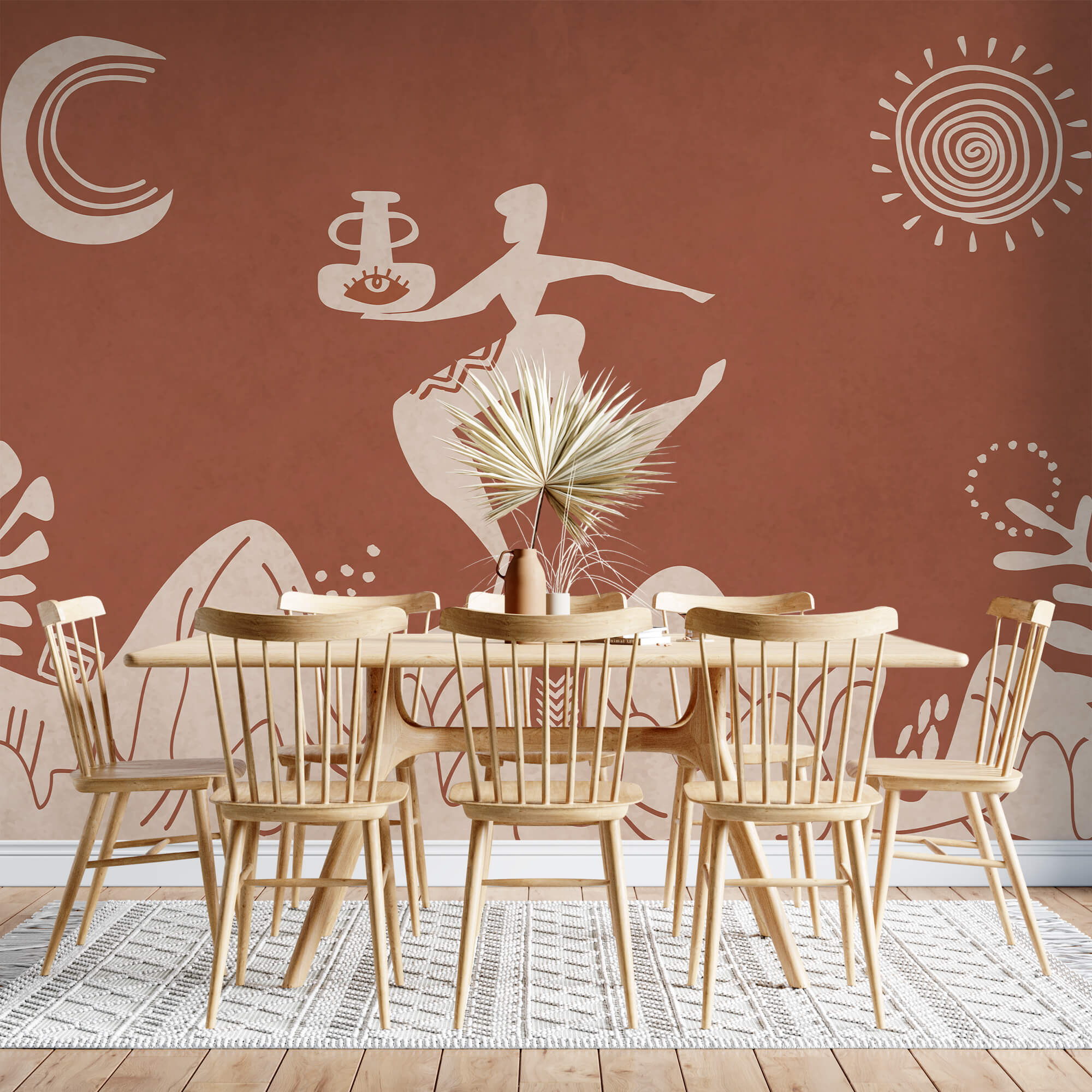 Desenul unui bărbat care ține o oală și o oală pe un munte