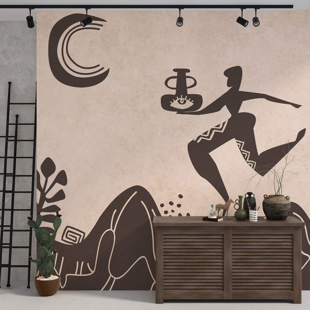 Desenul unui bărbat care ține o oală și o oală pe un munte Desenul unui bărbat care ține o oală și o oală pe un munte