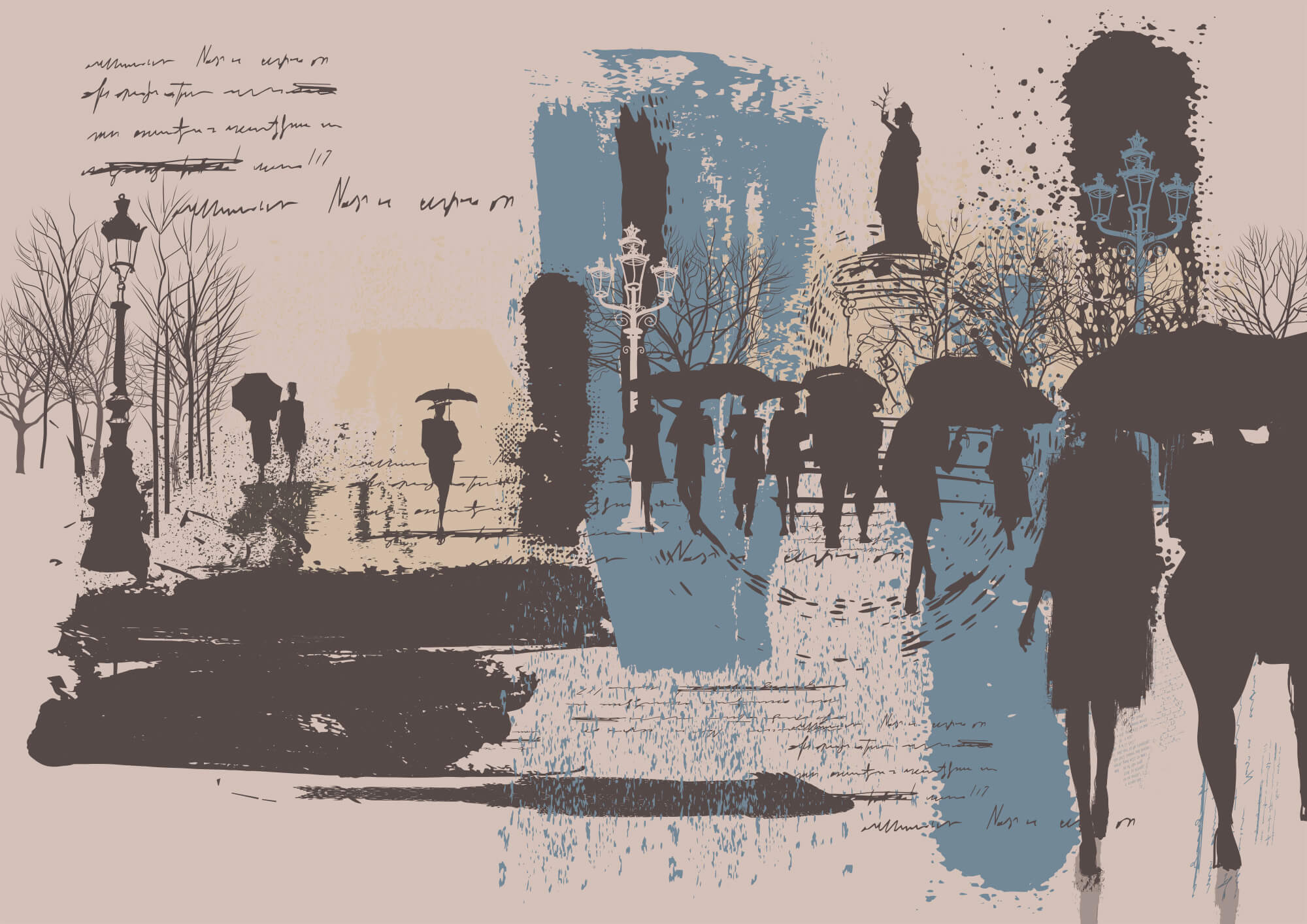 Group of people walking with umbrellas Group of people walking with umbrellas