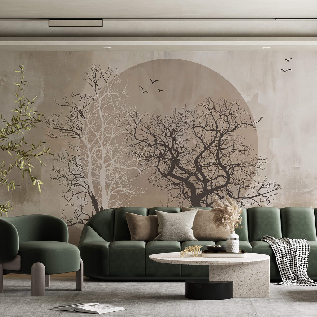 Pictura de copaci și un soare Pictura de copaci și un soare