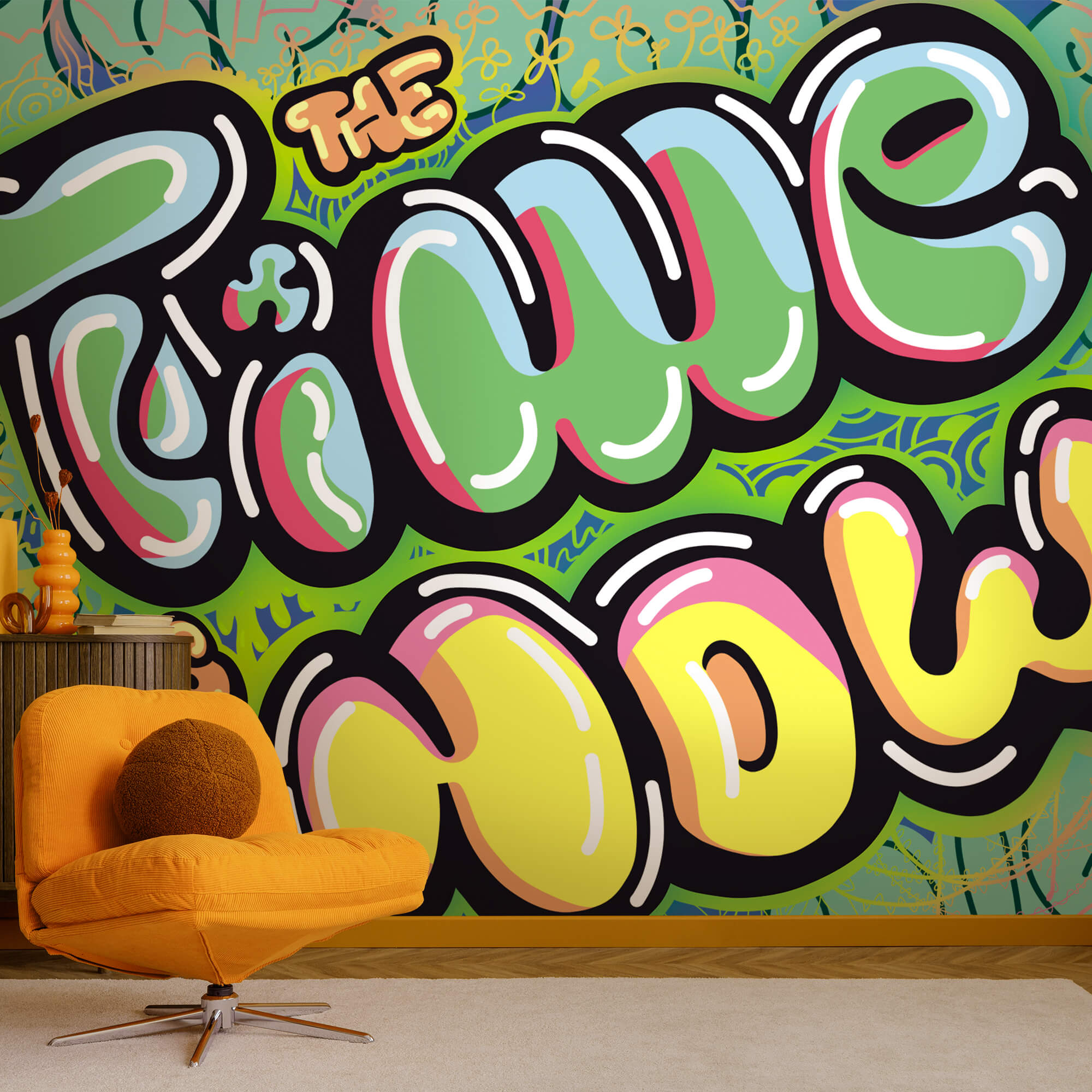 Graffiti colorat pe un fundal verde Graffiti colorat pe un fundal verde
