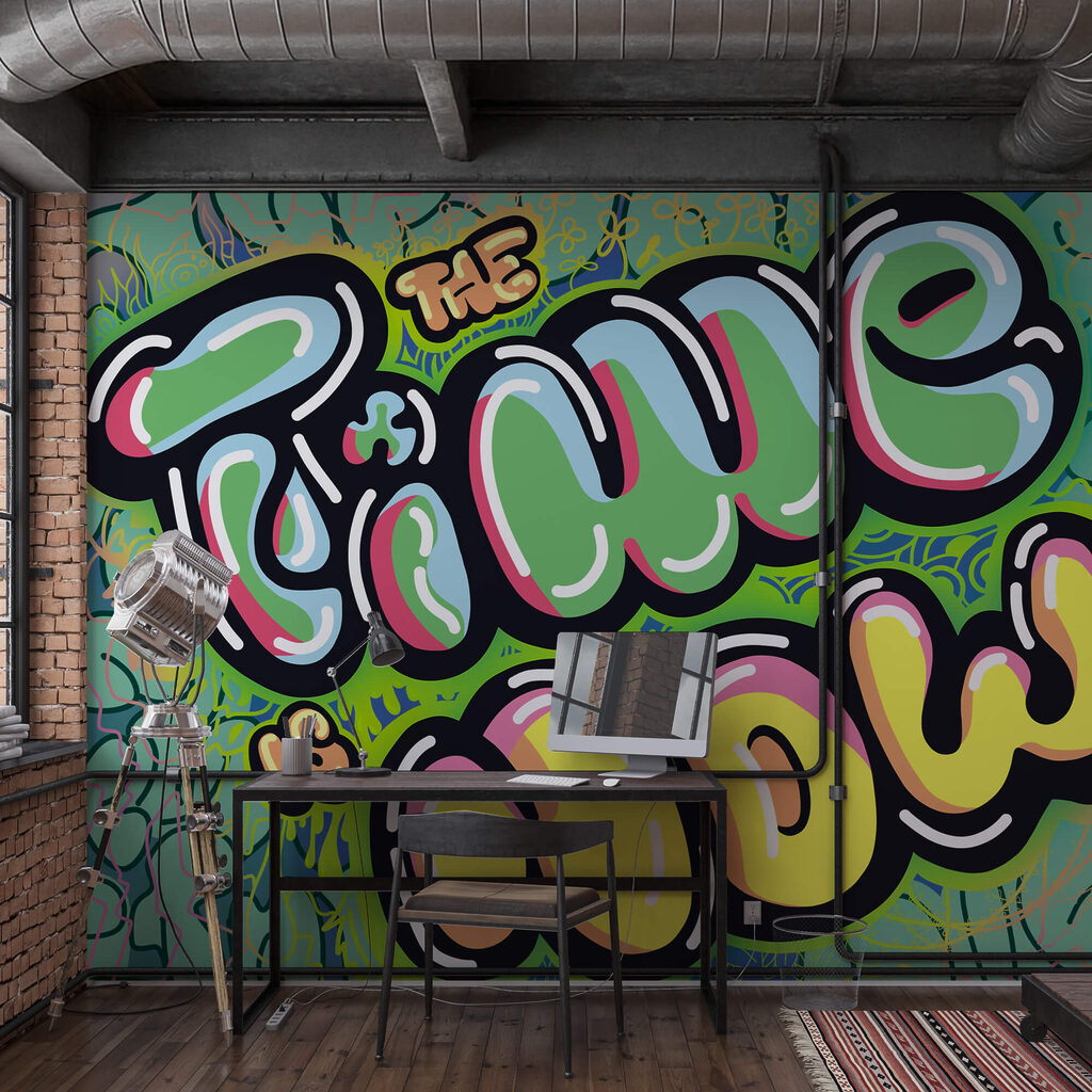Graffiti colorat pe un fundal verde Graffiti colorat pe un fundal verde