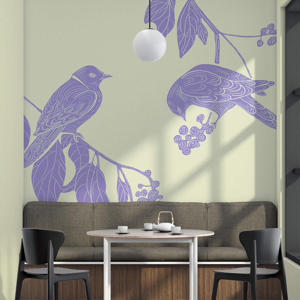 Desen de păsări pe o ramură