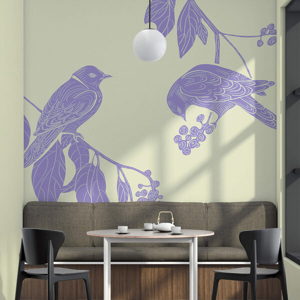 Fototapet Desen de păsări pe o ramură (SKU: t00287v1) Fototapet Fototapet Desen de păsări pe o ramură (SKU: t00287v1)