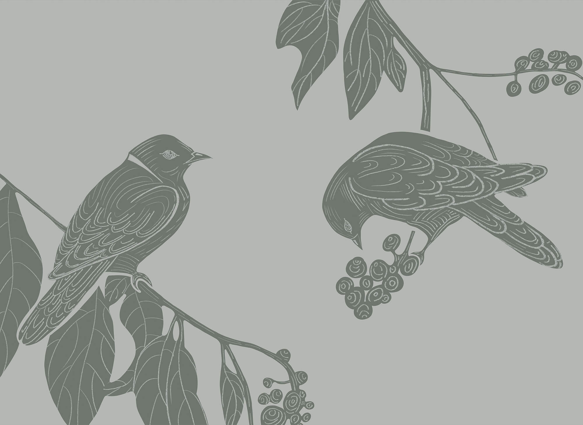 Birds on a branch with leaves