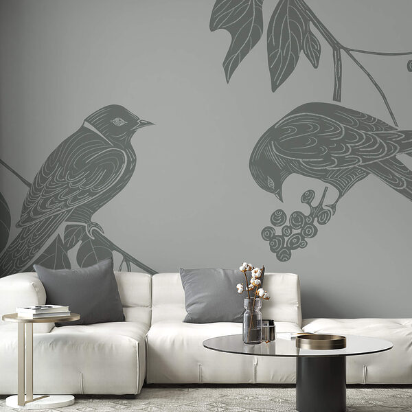 Păsări pe o ramură cu frunze