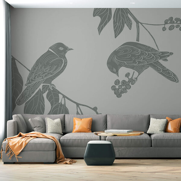 Păsări pe o ramură cu frunze