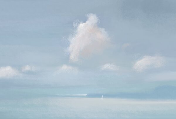 Sailboat in the middle of a body of water Sailboat in the middle of a body of water