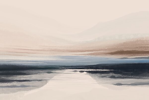 Watercolor painting of a lake